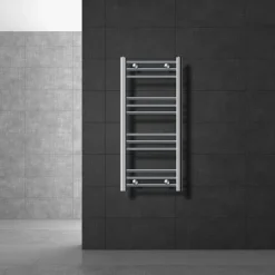 Elektrischer Badheizkörper mit Heizstab 600W 400x800 mm Chrome gebogen mit Seitenanschluss & Thermostat Digitalanzeige LuxeBath