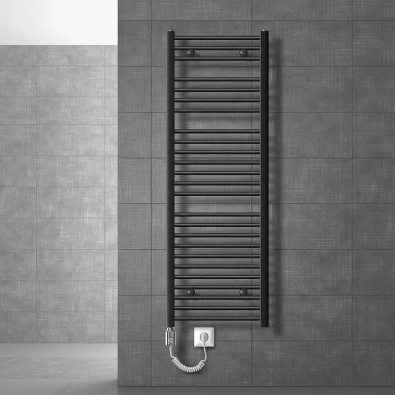 Elektrischer Badheizkörper mit Heizstab 900W 500x1500 mm Anthrazit gebogen mit Seitenanschluss LuxeBath