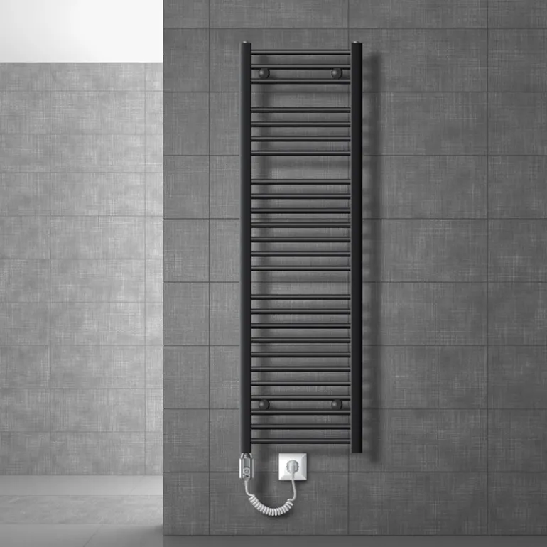 Elektrischer Badheizkörper mit Heizstab 1200W 400x1500 mm Anthrazit gerade mit Seitenanschluss LuxeBath
