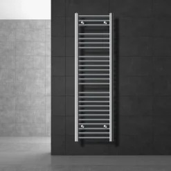 Elektrischer Badheizkörper mit Heizstab 1200W 400x1500 mm Chrome gerade Seitenanschluss & Thermostat LuxeBath
