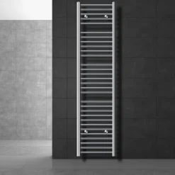 Elektrischer Badheizkörper mit Heizstab 1200W 400x1800 mm Chrome gebogen mit Seitenanschluss & Thermostat Digitalanzeige LuxeBath