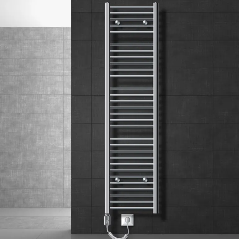 Elektrischer Badheizkörper mit Heizstab 1200W 400x1800 mm Chrome gebogen Seitenanschluss & Thermostat LuxeBath