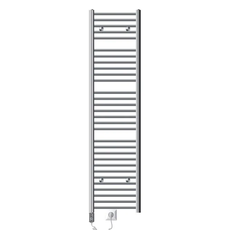 Elektrischer Badheizkörper mit Heizstab 1200W 400x1800 mm Chromegebogen Seitenanschluss & Thermostat Digitalanzeige LuxeBath
