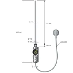 Elektrischer Badheizkörper mit Heizstab 1200W 400x1800 mm Chromegebogen Seitenanschluss & Thermostat Digitalanzeige LuxeBath