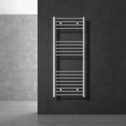 Elektrischer Badheizkörper mit Heizstab 1200W 500x1200 mm Chrome gebogen Seitenanschluss & Thermostat LuxeBath