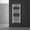 Elektrischer Badheizkörper mit Heizstab 1200W 500x1200 mm Weiß gebogen mit Seitenanschluss & Thermostat Digitalanzeige LuxeBath