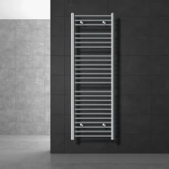 Elektrischer Badheizkörper mit Heizstab 1200W 500x1500 mm Chrome gebogen mit Seitenanschluss & Thermostat Digitalanzeige LuxeBath