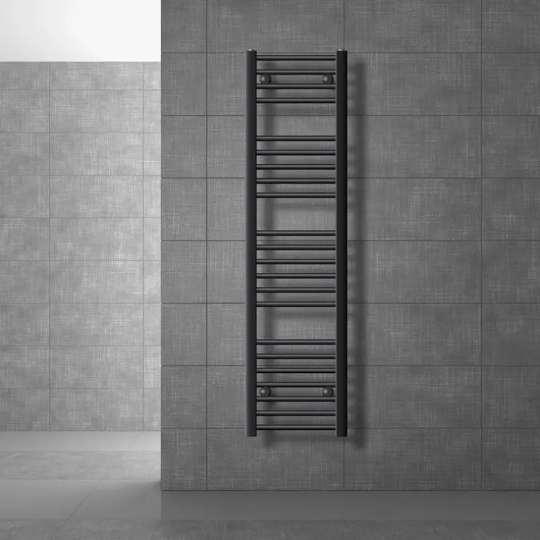 Elektrischer Badheizkörper mit Heizstab 1200W 300x1400 mm Anthrazit gerade Seitenanschluss & Thermostat LuxeBath