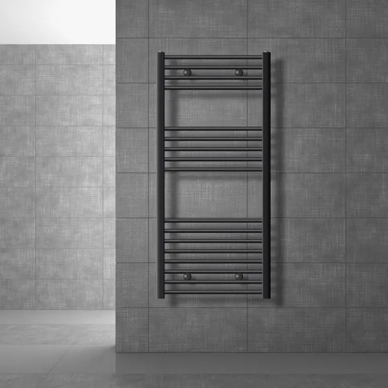 Elektrischer Badheizkörper mit Heizstab 1200W 600x1200 mm Anthrazit gerade Seitenanschluss & Thermostat LuxeBath