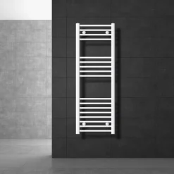 Elektrischer Badheizkörper mit Heizstab 1200W 400x1200 mm Weiß gerade Seitenanschluss & Thermostat Digitalanzeige LuxeBath