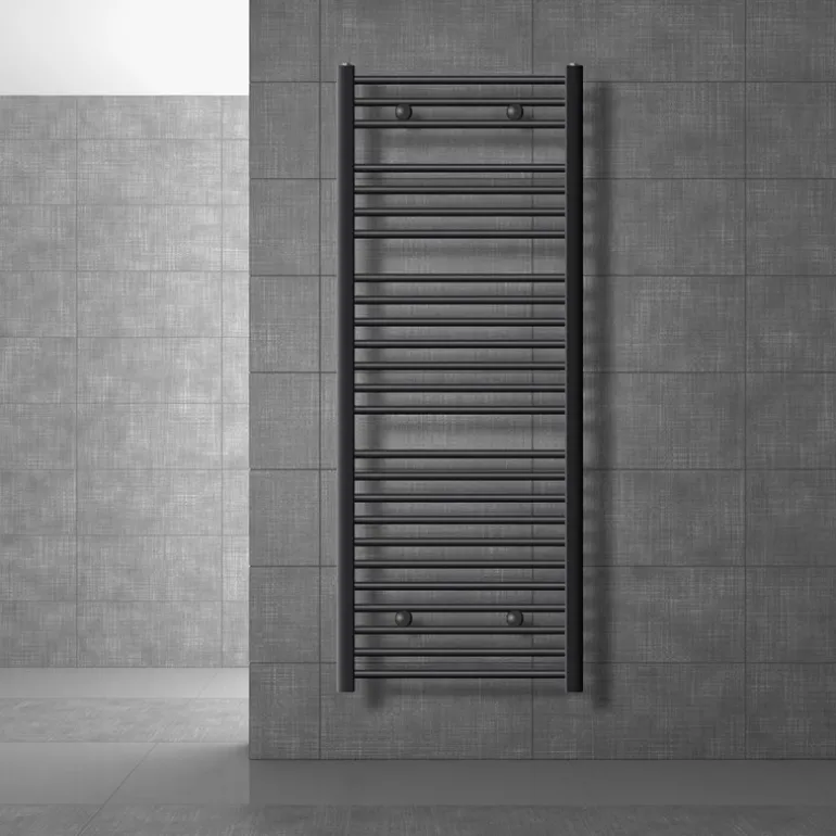 Elektrischer Badheizkörper mit Heizstab 1200W 600x1500 mm Anthrazit gebogen Seitenanschluss & Thermostat Digitalanzeige LuxeBath