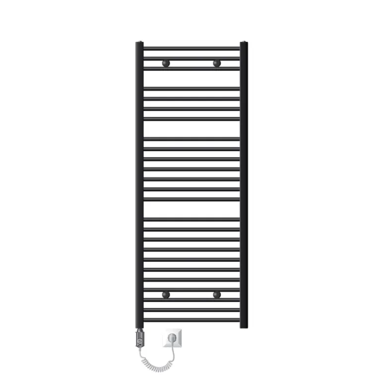 Elektrischer Badheizkörper mit Heizstab 1200W 600x1500 mm Anthrazit gebogen Seitenanschluss & Thermostat Digitalanzeige LuxeBath