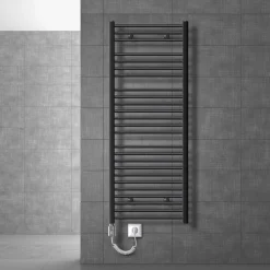Elektrischer Badheizkörper mit Heizstab 1200W 600x1500 mm Anthrazit gerade mit Seitenanschluss