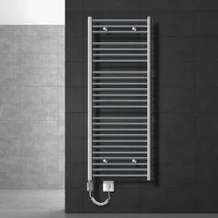 Elektrischer Badheizkörper mit Heizstab 1200W 600x1500 mm Chrome gerade mit Seitenanschluss LuxeBath