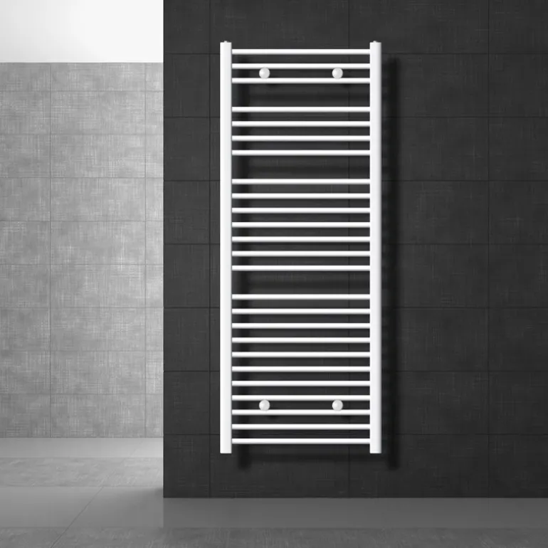 Elektrischer Badheizkörper mit Heizstab 1200W 600x1500 mm Weiß gerade Seitenanschluss & Thermostat Digitalanzeige LuxeBath