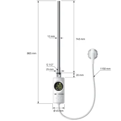 Elektrischer Badheizkörper mit Heizstab 1200W 750x1500 mm Weiß gerade mit Seitenanschluss LuxeBath