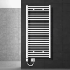 Elektrischer Badheizkörper mit Heizstab 1200W 750x1500 mm Weiß gerade mit Seitenanschluss LuxeBath
