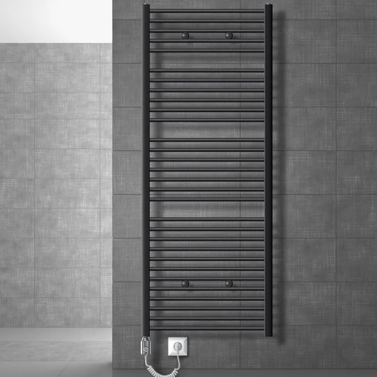 Elektrischer Badheizkörper mit Heizstab 1200W 750x1800 mm Anthrazit gerade mit Seitenanschluss LuxeBath