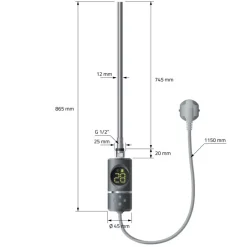 Elektrischer Badheizkörper mit Heizstab 1200W 750x1800 mm Anthrazit gerade mit Seitenanschluss LuxeBath