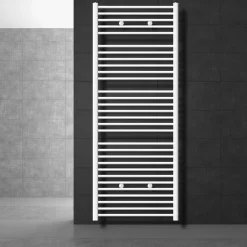 Elektrischer Badheizkörper mit Heizstab 1200W 750x1800 mm Weiß gerade Seitenanschluss & Thermostat Digitalanzeige LuxeBath