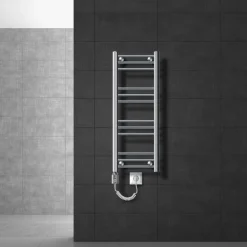 Elektrischer Badheizkörper mit Heizstab 300W 300x800 mm Chrome gerade mit Seitenanschluss LuxeBath