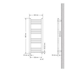 Elektrischer Badheizkörper mit Heizstab 300W 300x800 mm Chrome gerade Seitenanschluss & Thermostat Digitalanzeige LuxeBath