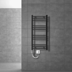 Elektrischer Badheizkörper mit Heizstab 300W 400x800 mm Anthrazit gebogen mit Seitenanschluss LuxeBath
