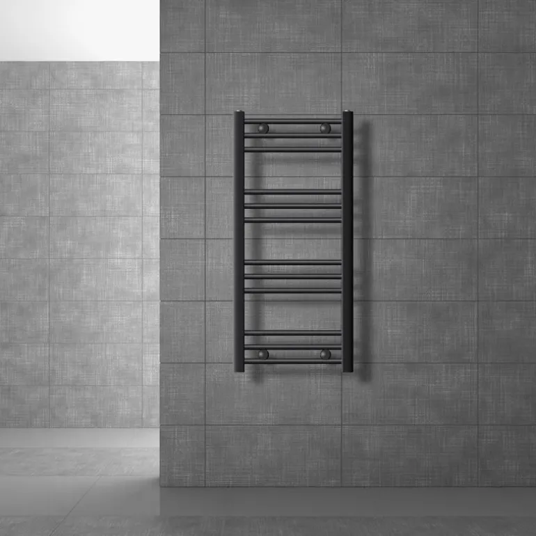 Elektrischer Badheizkörper mit Heizstab 300W 400x800 mm Anthrazit gerade mit Seitenanschluss & Thermostat Digitalanzeige LuxeBath
