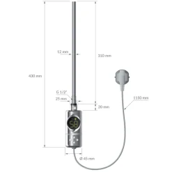 Elektrischer Badheizkörper mit Heizstab 300W 400x800 mm Chrome gerade mit Seitenanschluss & Thermostat Digitalanzeige LuxeBath