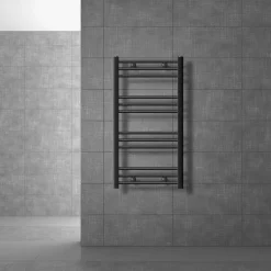 Elektrischer Badheizkörper mit Heizstab 300W 500x800 mm Anthrazit gebogen Seitenanschluss & Thermostat LuxeBath