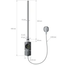 Elektrischer Badheizkörper mit Heizstab 300W 500x800 mm Anthrazit gerade Seitenanschluss & Thermostat LuxeBath