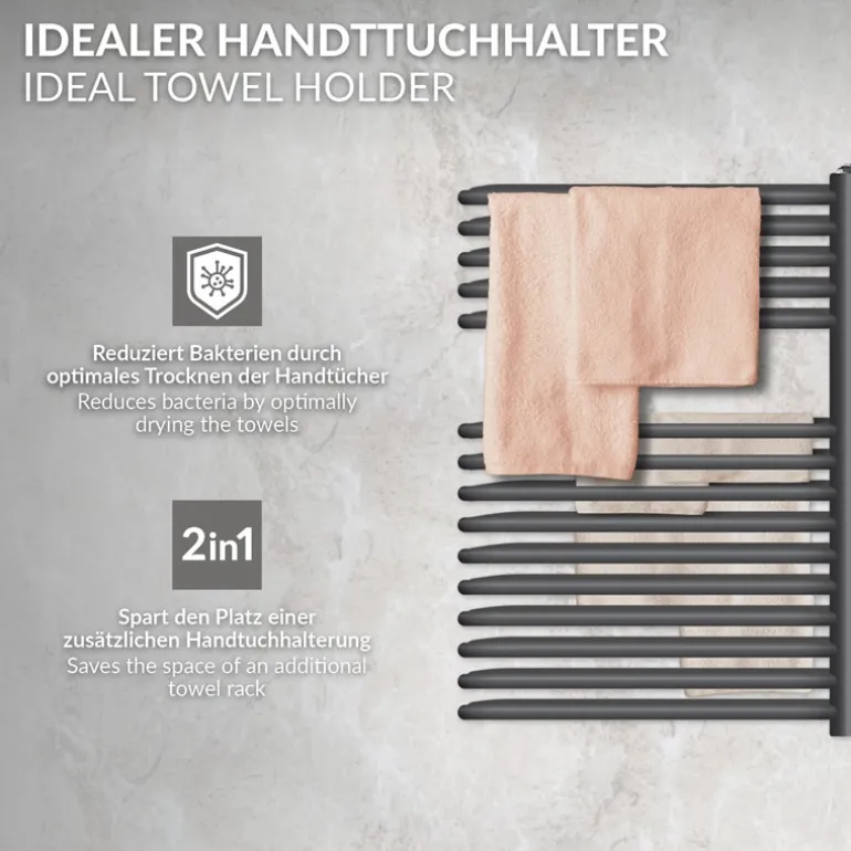 Elektrischer Badheizkörper mit Heizstab 300W 500x800 mm Anthrazit ML-Design