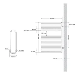 Elektrischer Badheizkörper mit Heizstab 300W 500x800 mm Anthrazit ML-Design