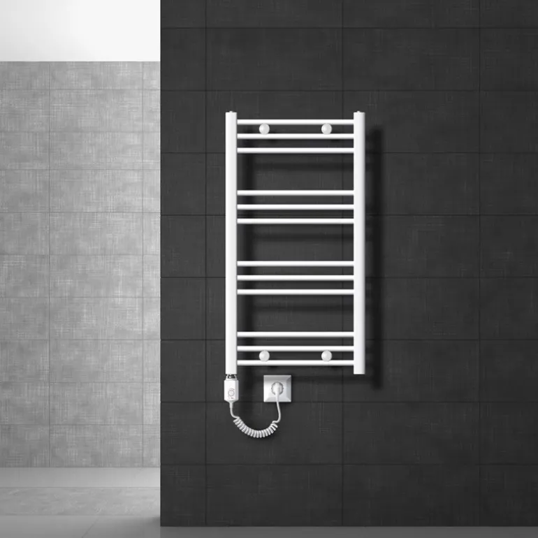 Elektrischer Badheizkörper mit Heizstab 300W 500x800 mm Weiß gerade mit Seitenanschluss LuxeBath