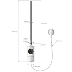 Elektrischer Badheizkörper mit Heizstab 600W 500x800 mm Weiß gebogen Seitenanschluss & Thermostat LuxeBath