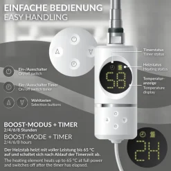 Elektrischer Badheizkörper mit Heizstab 600W 500x800 mm Weiß gebogen Seitenanschluss & Thermostat LuxeBath