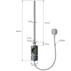 Elektrischer Badheizkörper mit Heizstab 300W 600x800 mm Anthrazit gerade mit Seitenanschluss LuxeBath
