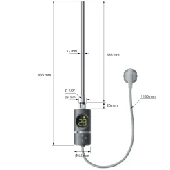 Elektrischer Badheizkörper mit Heizstab 600W 600x800 mm Anthrazit gerade mit Seitenanschluss LuxeBath