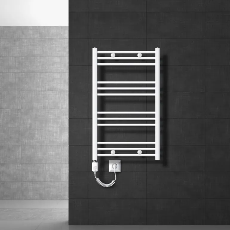 Elektrischer Badheizkörper mit Heizstab 300W 600x800 mm Weiß gebogen mit Seitenanschluss LuxeBath