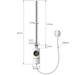 Elektrischer Badheizkörper mit Heizstab 300W 600x800 mm Weiß gebogen mit Seitenanschluss LuxeBath