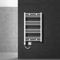 Elektrischer Badheizkörper mit Heizstab 600W 600x800 mm Weiß gerade mit Seitenanschluss LuxeBath