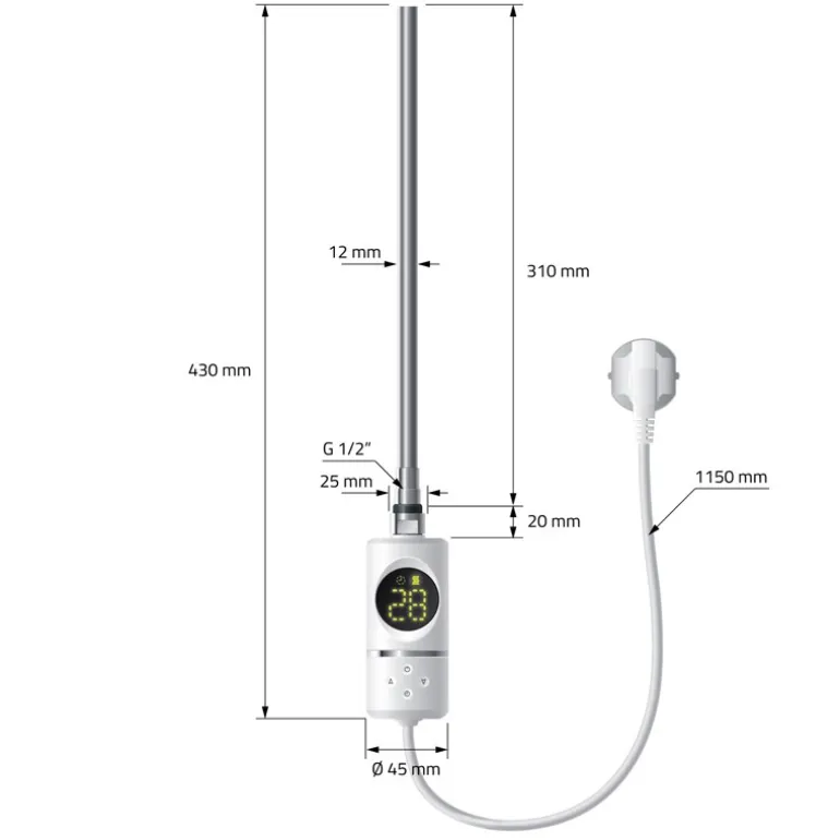 Elektrischer Badheizkörper mit Heizstab 300W 600x800 mm Weiß gerade mit Seitenanschluss LuxeBath