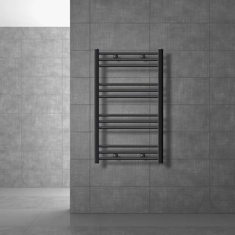 Elektrischer Badheizkörper mit Heizstab 300W 600x800 mm Weiß gerade Seitenanschluss & Thermostat Digitalanzeige LuxeBath