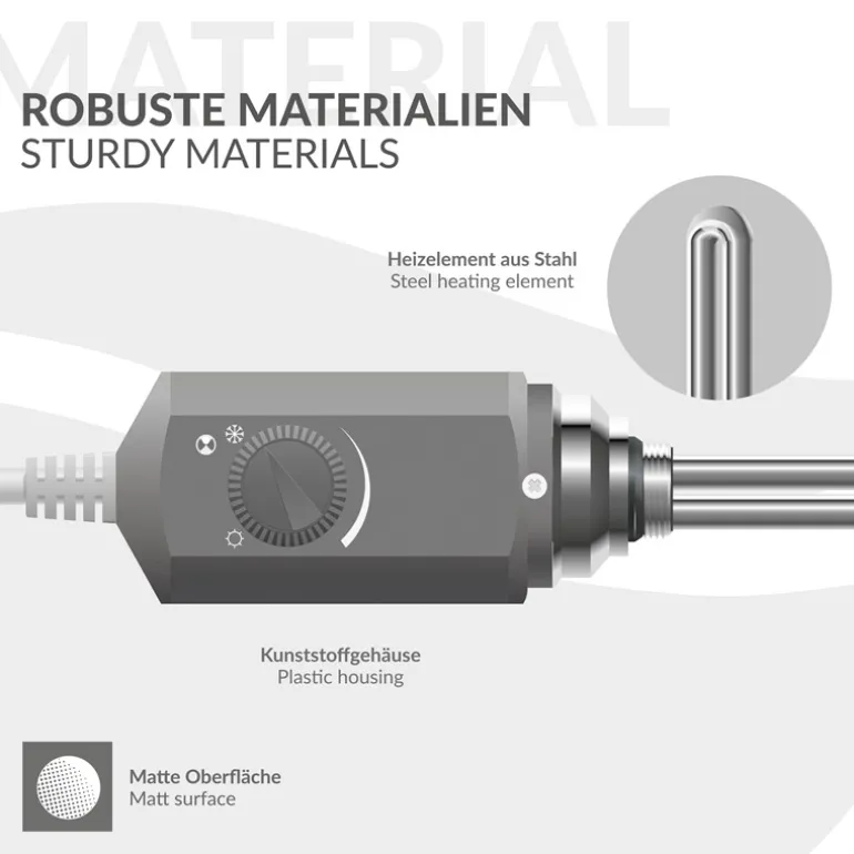 Elektrischer Badheizkörper mit Heizstab 900W 400x1500 mm Anthrazit gebogen mit Seitenanschluss LuxeBath