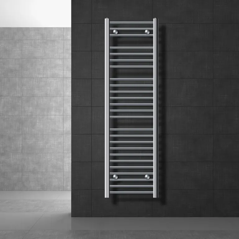 Elektrischer Badheizkörper mit Heizstab 900W 400x1500 mm Chrome gerade Seitenanschluss & Thermostat LuxeBath