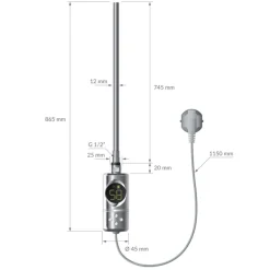 Elektrischer Badheizkörper mit Heizstab 900W 400x1500 mm Chrome gerade Seitenanschluss & Thermostat LuxeBath