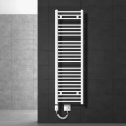 Elektrischer Badheizkörper mit Heizstab 900W 400x1500 mm Weiß gebogen mit Seitenanschluss LuxeBath