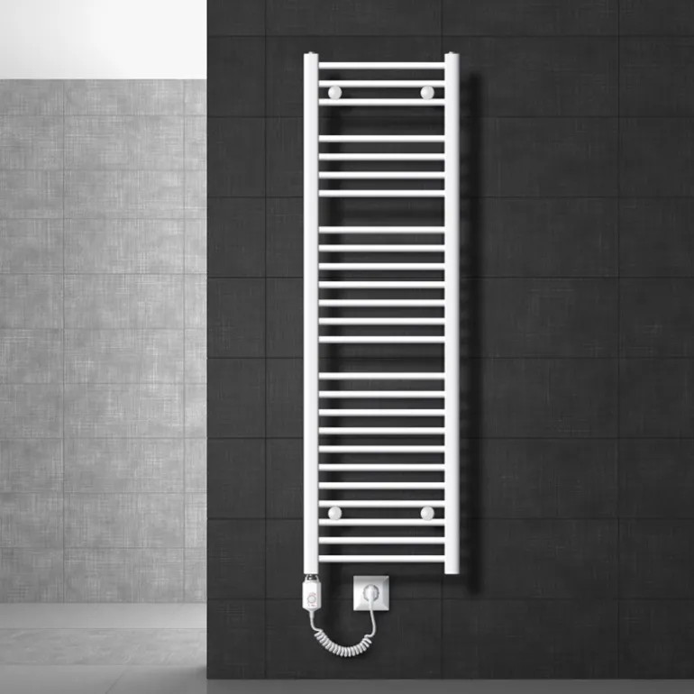 Elektrischer Badheizkörper mit Heizstab 900W 400x1500 mm Weiß gebogen mit Seitenanschluss LuxeBath