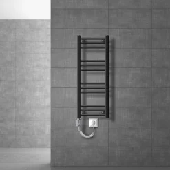 Elektrischer Badheizkörper mit Heizstab 600W 300x800 mm Anthrazit gerade mit Seitenanschluss LuxeBath