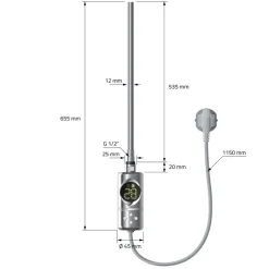 Elektrischer Badheizkörper mit Heizstab 600W 300x800 mm Chrome gerade mit Seitenanschluss LuxeBath